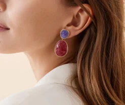 Earrings-Marco Bicego 18K Yellow Gold Double Drop Earrings with Charoite and Thulite Yellowgold