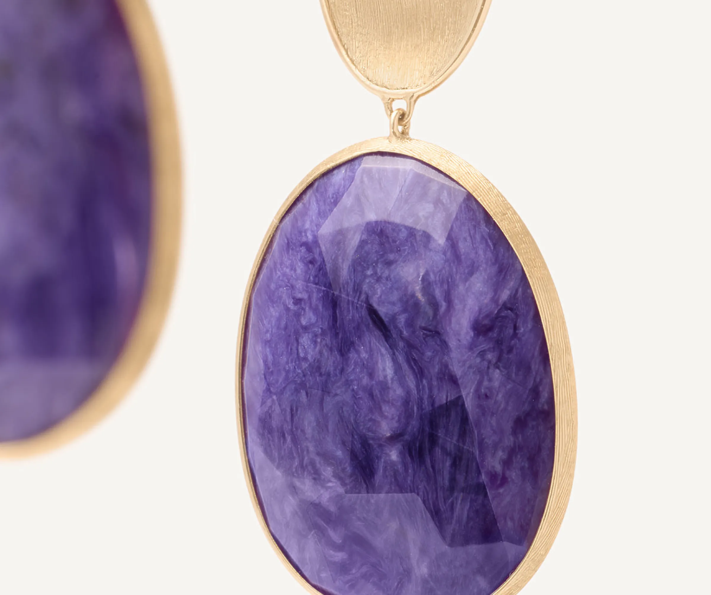 Earrings-Marco Bicego 18K Yellow Gold Double Drop Charoite Earrings Yellowgold