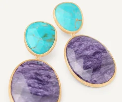 Earrings-Marco Bicego 18K Yellow Gold Double Drop Earrings with Turquoise and Charoite Yellowgold
