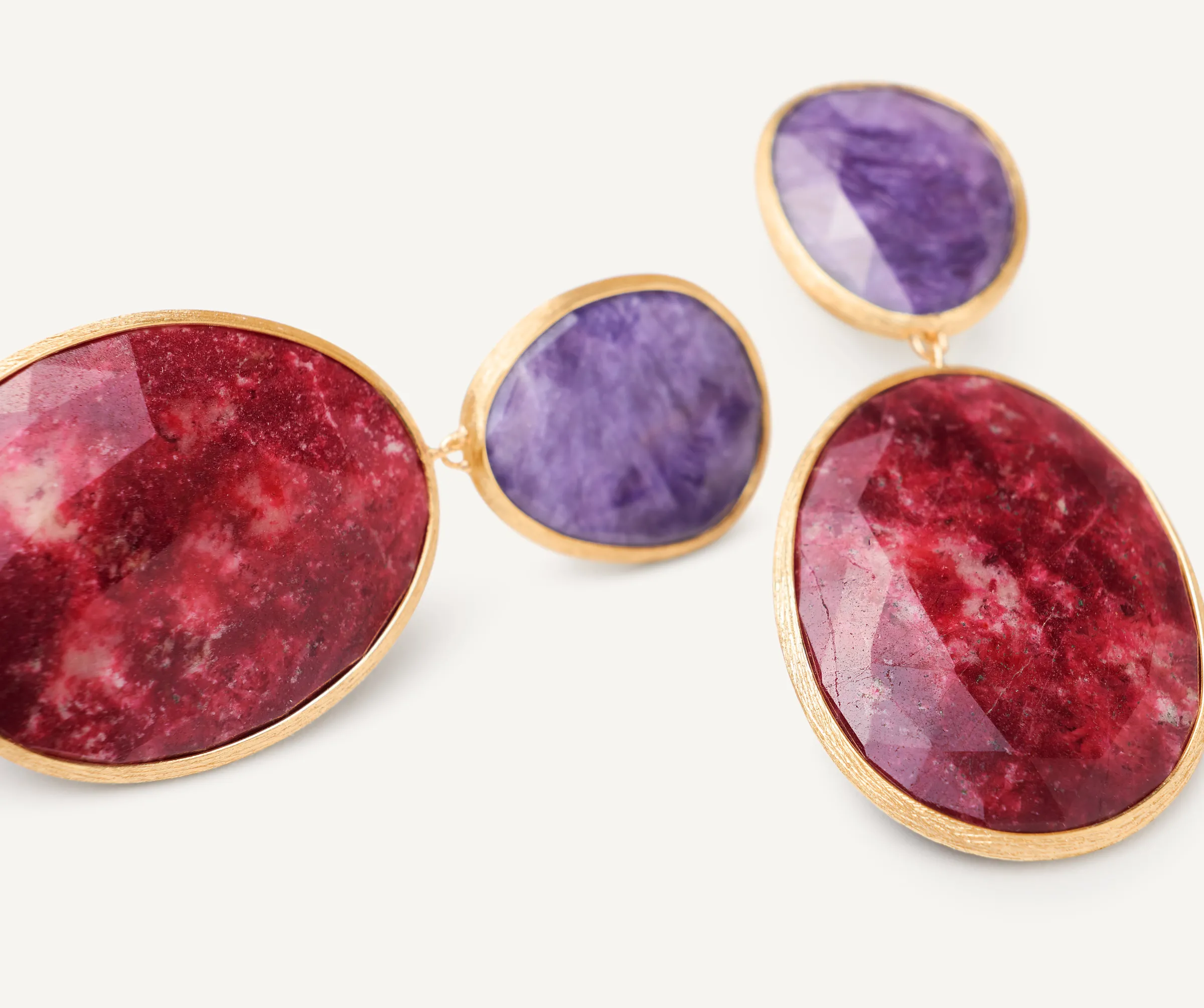 Earrings-Marco Bicego 18K Yellow Gold Double Drop Earrings with Charoite and Thulite Yellowgold