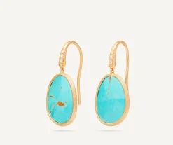 Earrings-Marco Bicego 18K Yellow Gold Drop Earrings with Turquoise and Diamond Accent Yellowgold