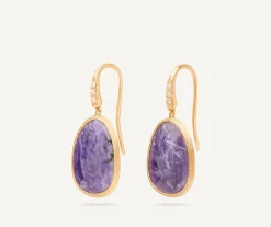 Earrings-Marco Bicego 18K Yellow Gold Drop Earrings with Charoite and Diamond Accent Yellowgold