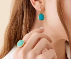 Earrings-Marco Bicego 18K Yellow Gold Drop Earrings with Turquoise and Diamond Accent Yellowgold