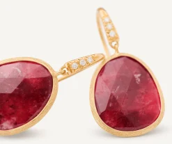 Earrings-Marco Bicego 18K Yellow Gold Drop Earrings with Thulite and Diamond Accent Yellowgold