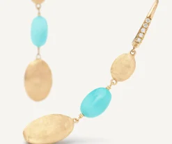 Earrings-Marco Bicego 18K Yellow Gold Drop Earrings with Turquoise and Diamond Clip Yellowgold