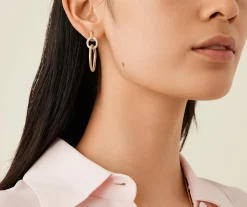 Earrings-Marco Bicego 18K Yellow Gold Flat Link Drop Earrings With Diamonds Yellowgold
