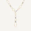 Necklaces-Marco Bicego 18K Yellow Gold Flat Link Lariat with Diamond Flowers Yellowgold