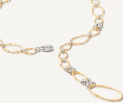 Necklaces-Marco Bicego 18K Yellow Gold Flat Link Lariat with Diamond Flowers Yellowgold
