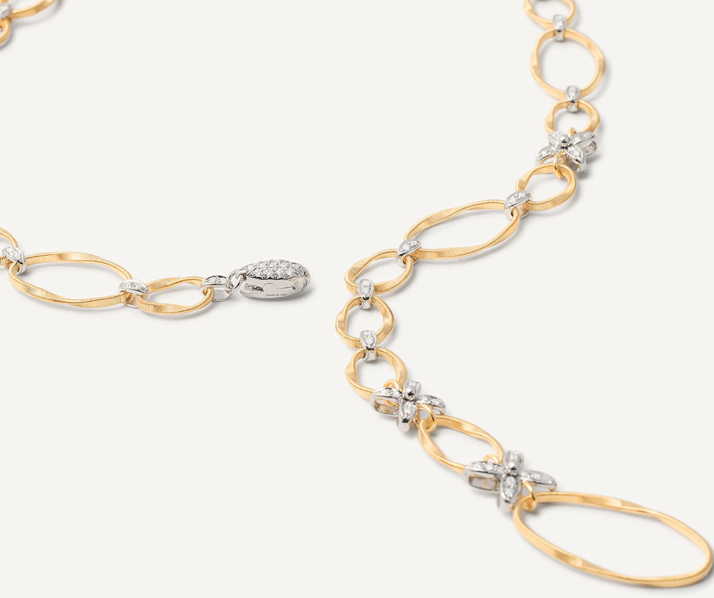 Necklaces-Marco Bicego 18K Yellow Gold Flat Link Lariat with Diamond Flowers Yellowgold