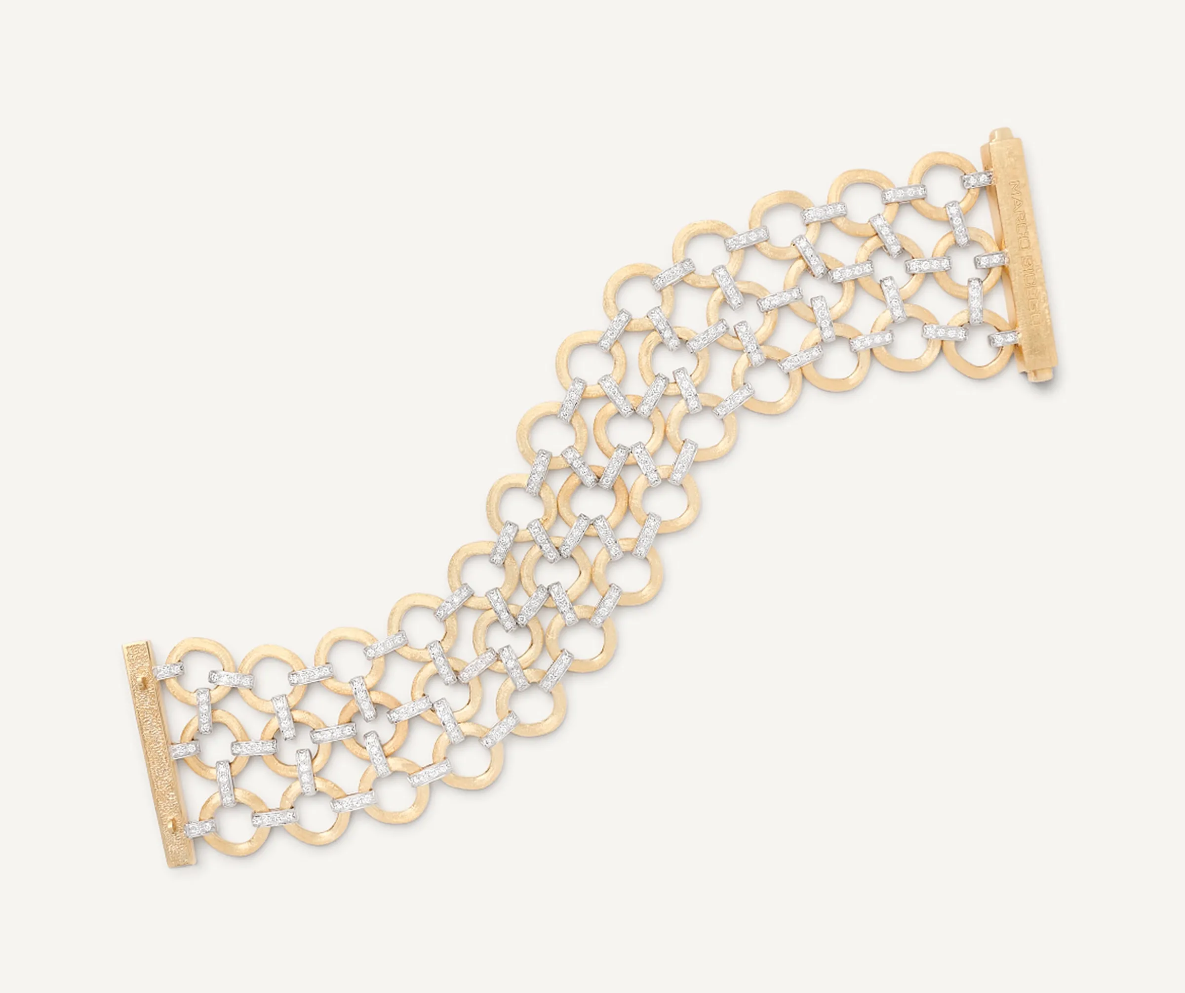 Bracelets-Marco Bicego 18K Yellow Gold Flat Link 3-Strand Bracelet With Diamonds Yellowgold