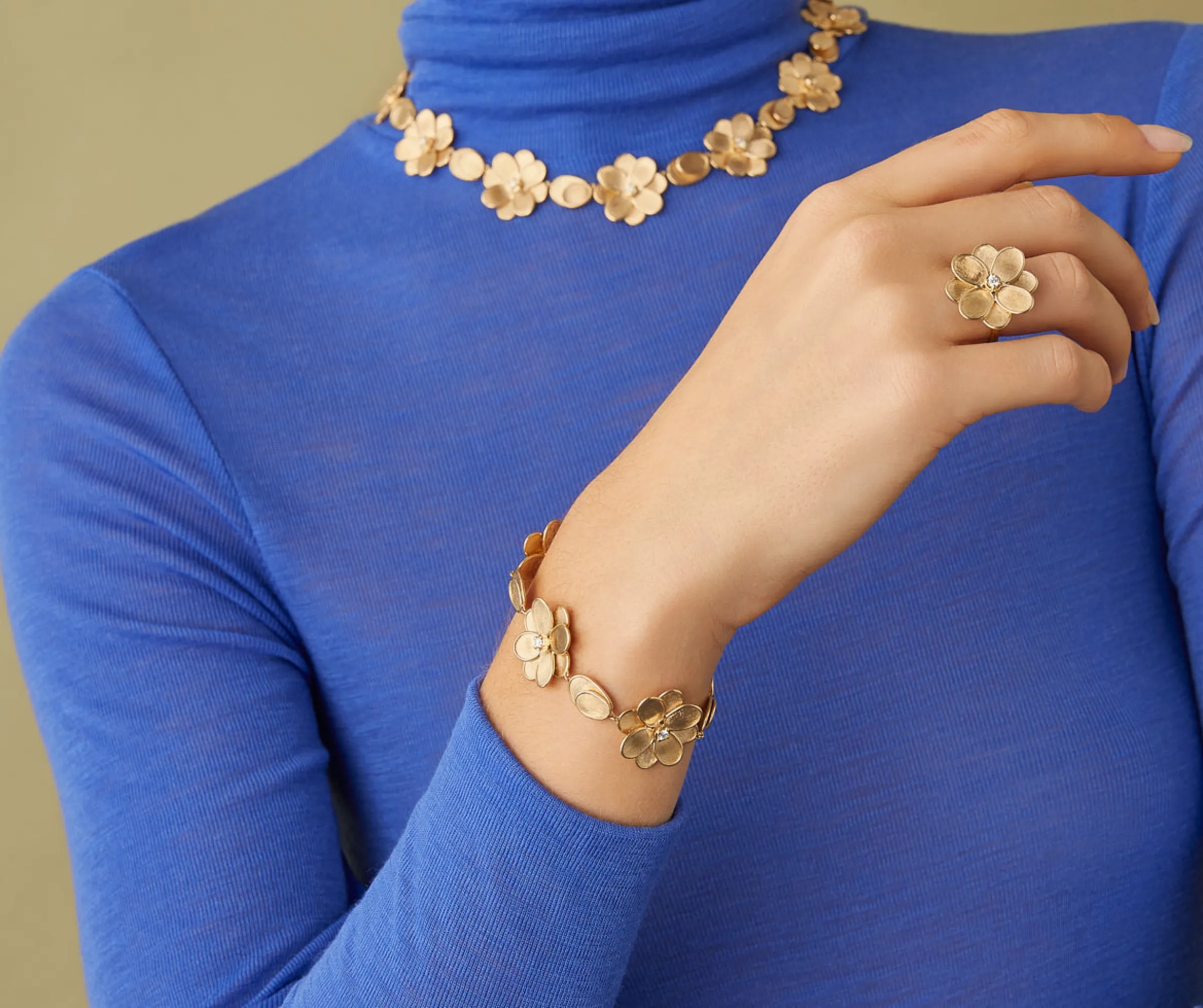 Bracelets-Marco Bicego 18K Yellow Gold Flower Bracelet with Diamonds Yellowgold