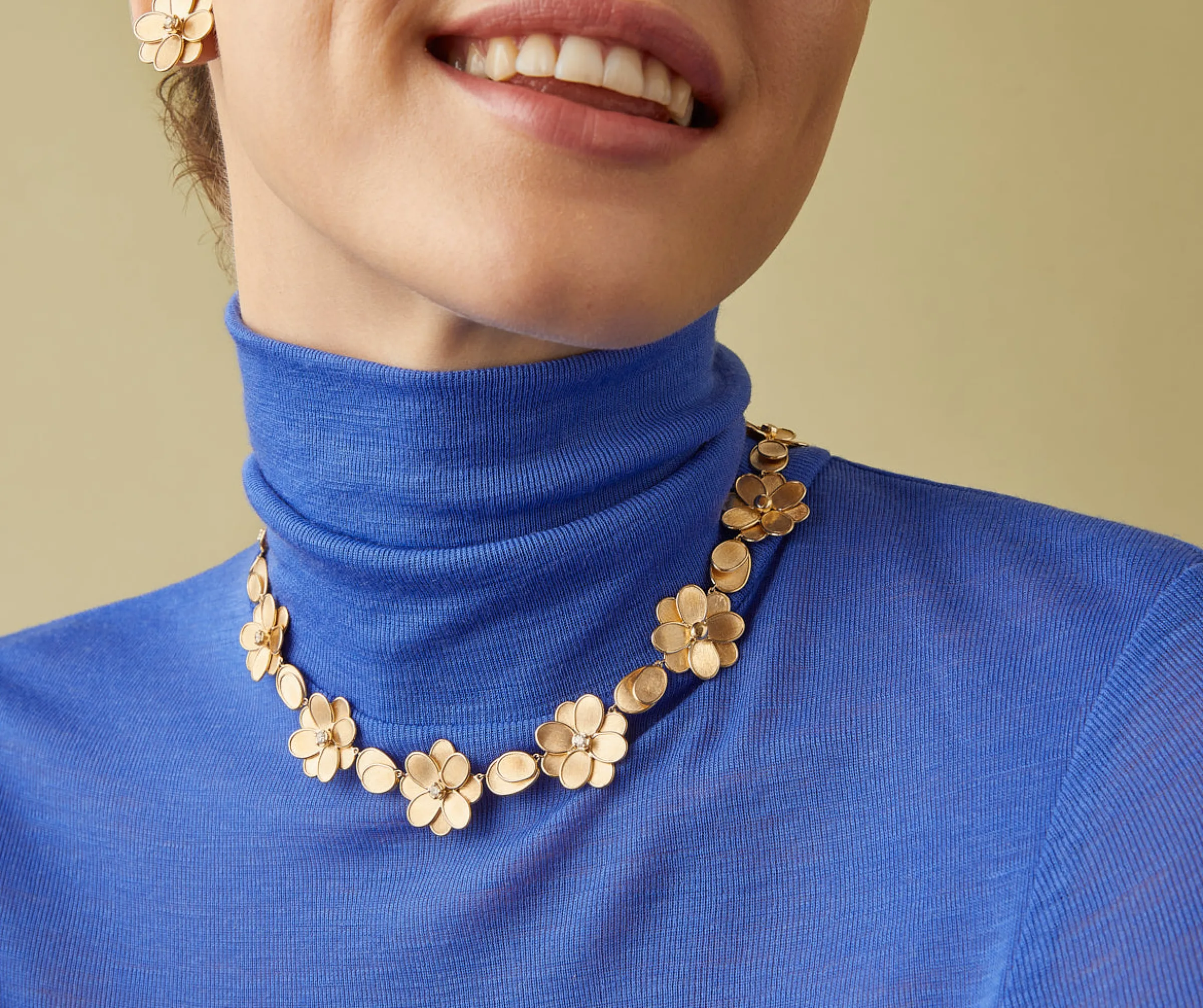 Necklaces-Marco Bicego 18K Yellow Gold Flower Collar Necklace with Diamonds Yellowgold
