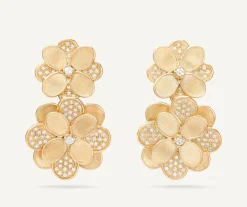 Earrings-Marco Bicego 18K Yellow Gold Flower Statement Earrings with Diamonds Yellowgold