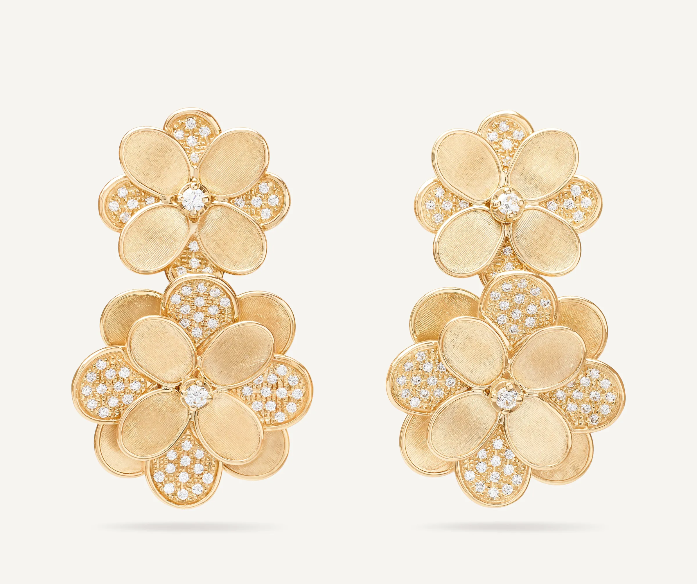 Earrings-Marco Bicego 18K Yellow Gold Flower Statement Earrings with Diamonds Yellowgold