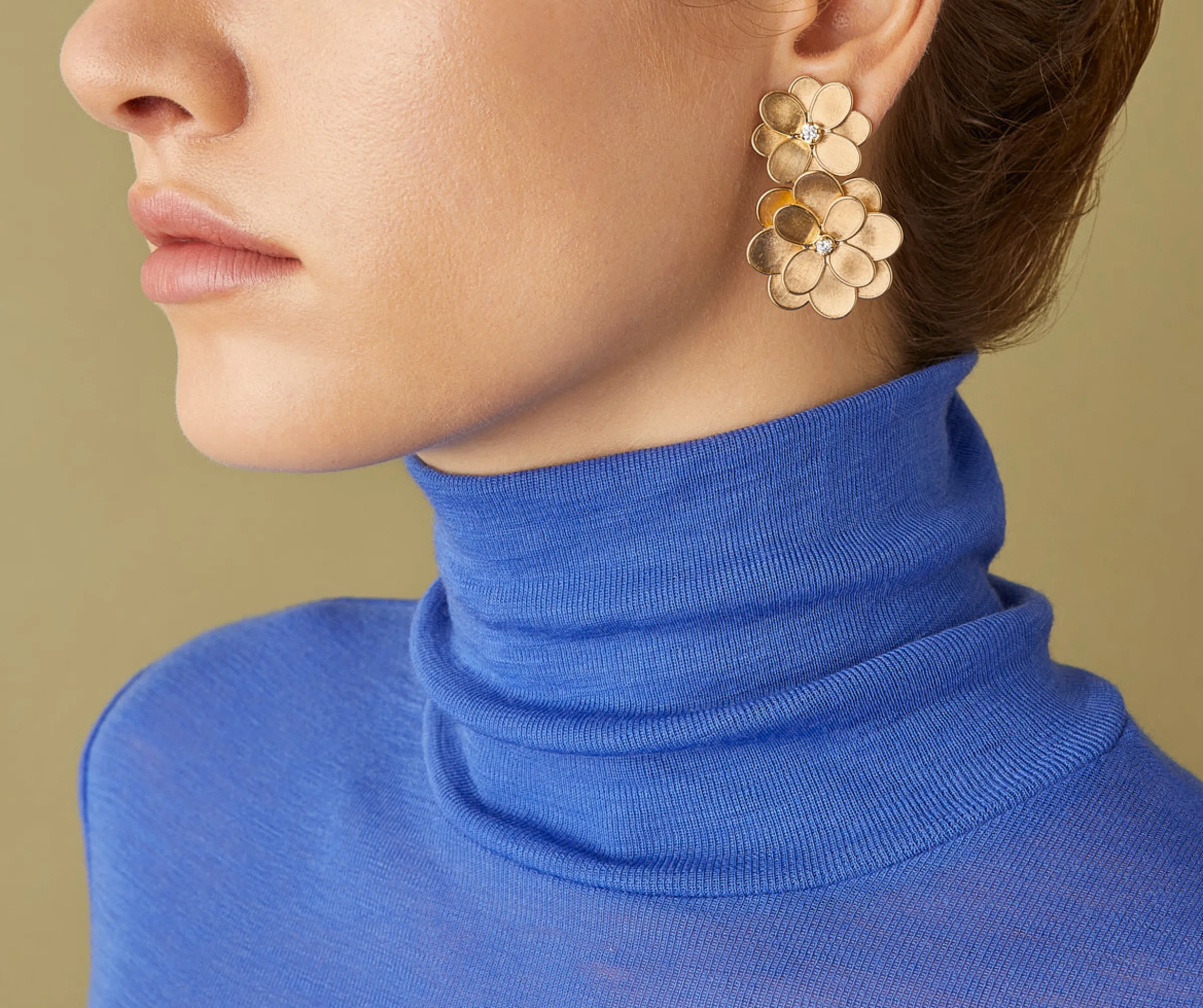 Earrings-Marco Bicego 18K Yellow Gold Flower Statement Earrings with Diamonds Yellowgold