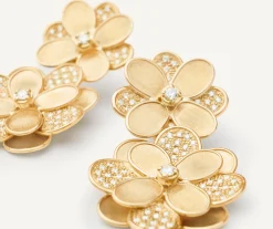 Earrings-Marco Bicego 18K Yellow Gold Flower Statement Earrings with Diamonds Yellowgold