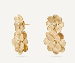Earrings-Marco Bicego 18K Yellow Gold Flower Statement Earrings with Diamonds Yellowgold