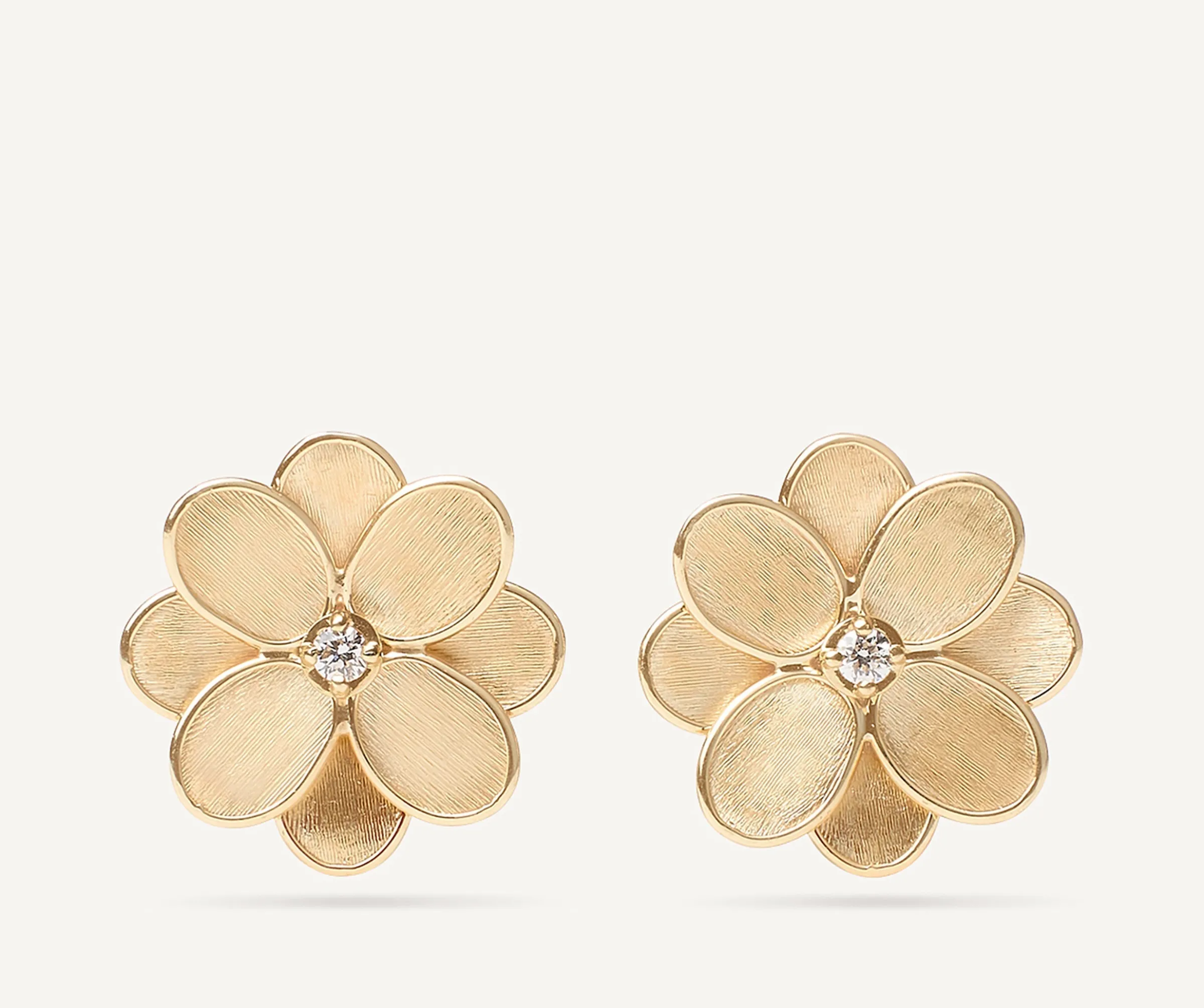 Earrings-Marco Bicego 18K Yellow Gold Flower Stud Earrings with Diamonds Yellowgold