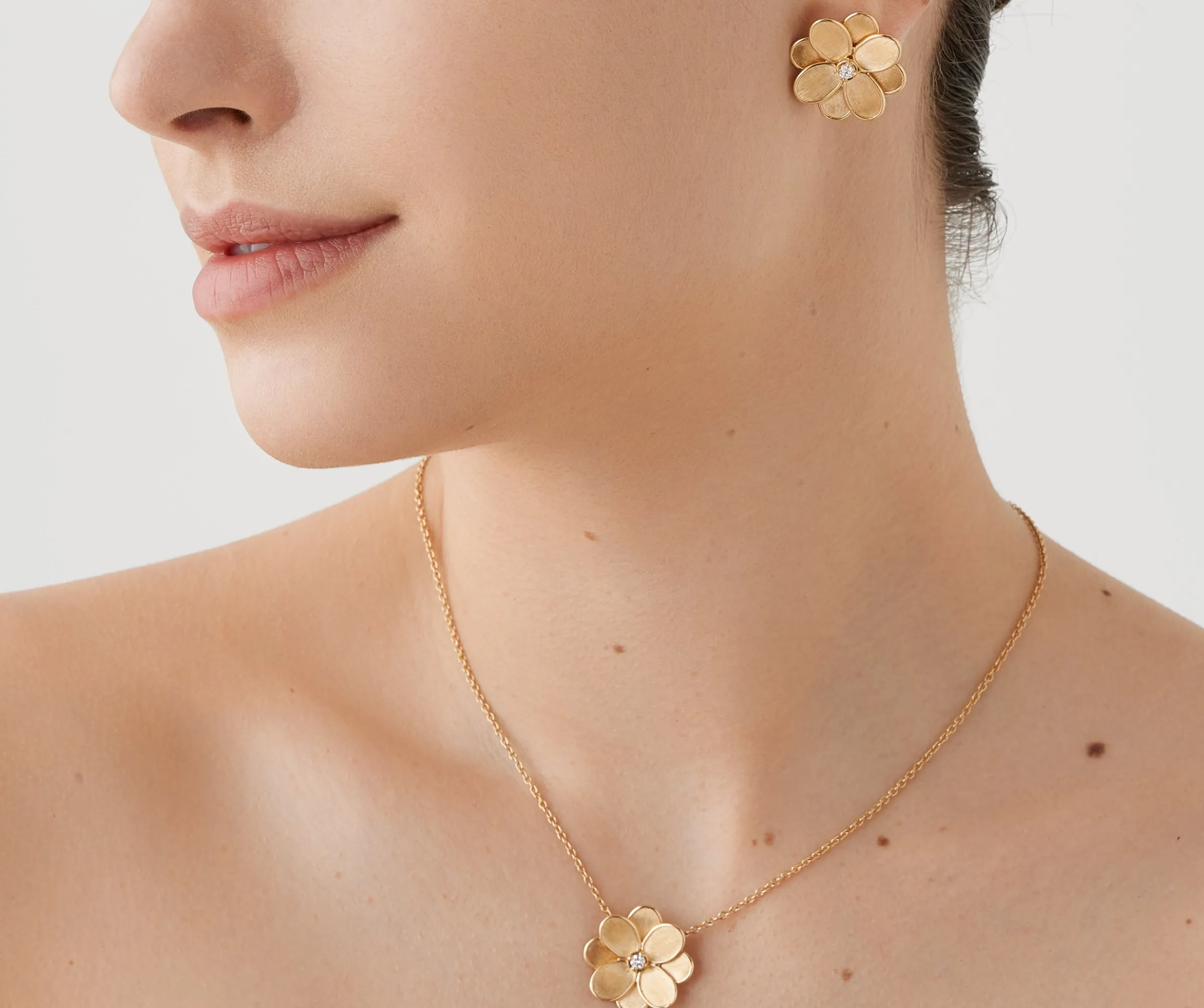 Earrings-Marco Bicego 18K Yellow Gold Flower Stud Earrings with Diamonds Yellowgold