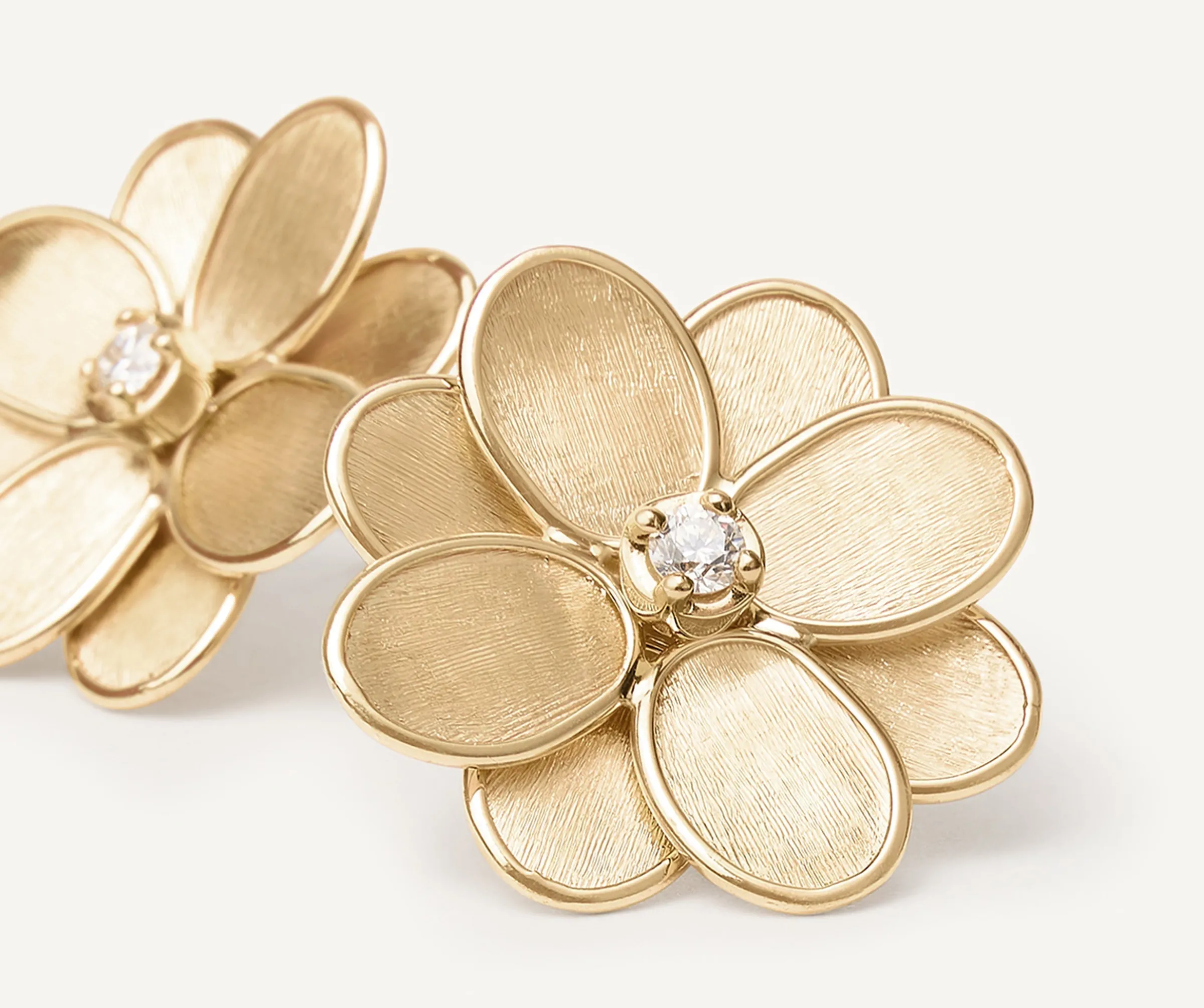 Earrings-Marco Bicego 18K Yellow Gold Flower Stud Earrings with Diamonds Yellowgold