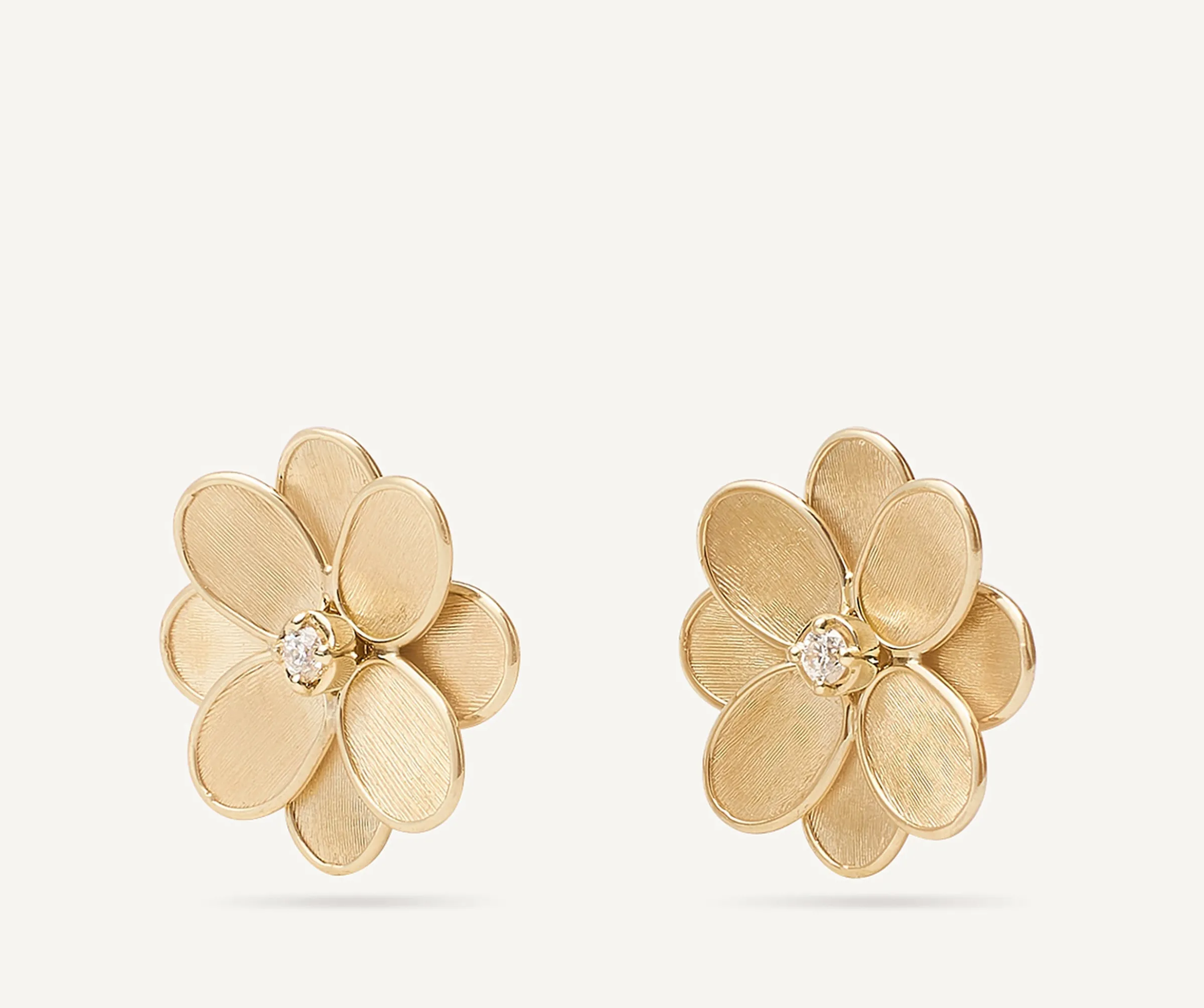 Earrings-Marco Bicego 18K Yellow Gold Flower Stud Earrings with Diamonds Yellowgold
