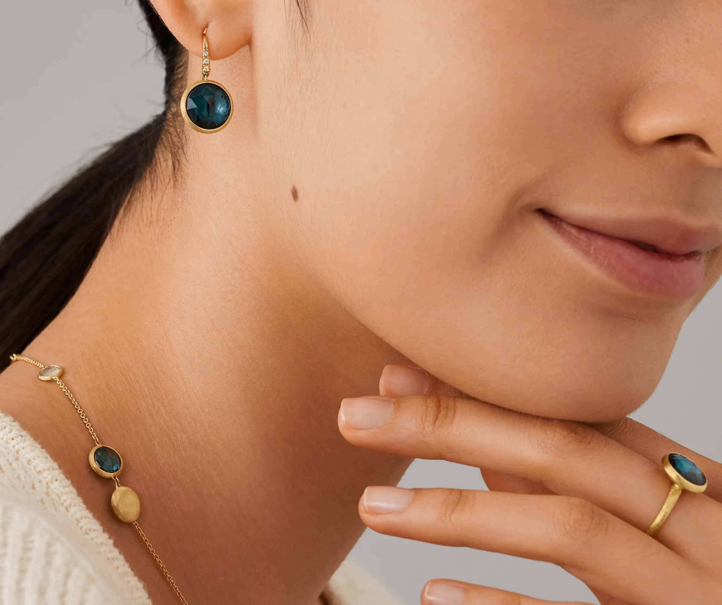 Earrings-Marco Bicego 18K Yellow Gold Gemstone Drop Earrings with Diamonds Yellowgold
