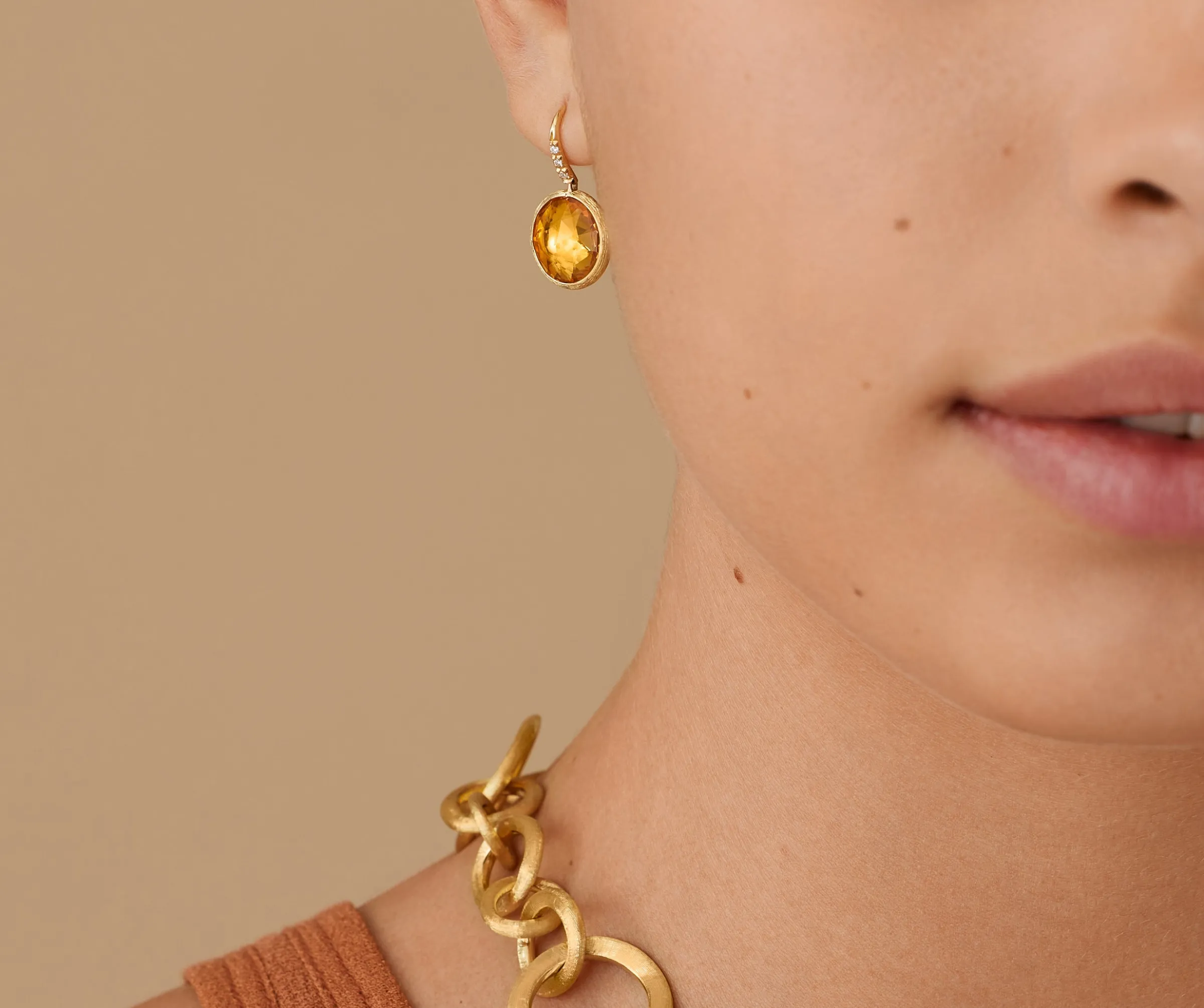 Earrings-Marco Bicego 18K Yellow Gold Gemstone Drop Earrings with Diamonds Yellowgold