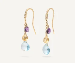 Earrings-Marco Bicego 18K Yellow Gold Gemstone Earrings With Diamonds, Blue Topaz Accents Yellowgold