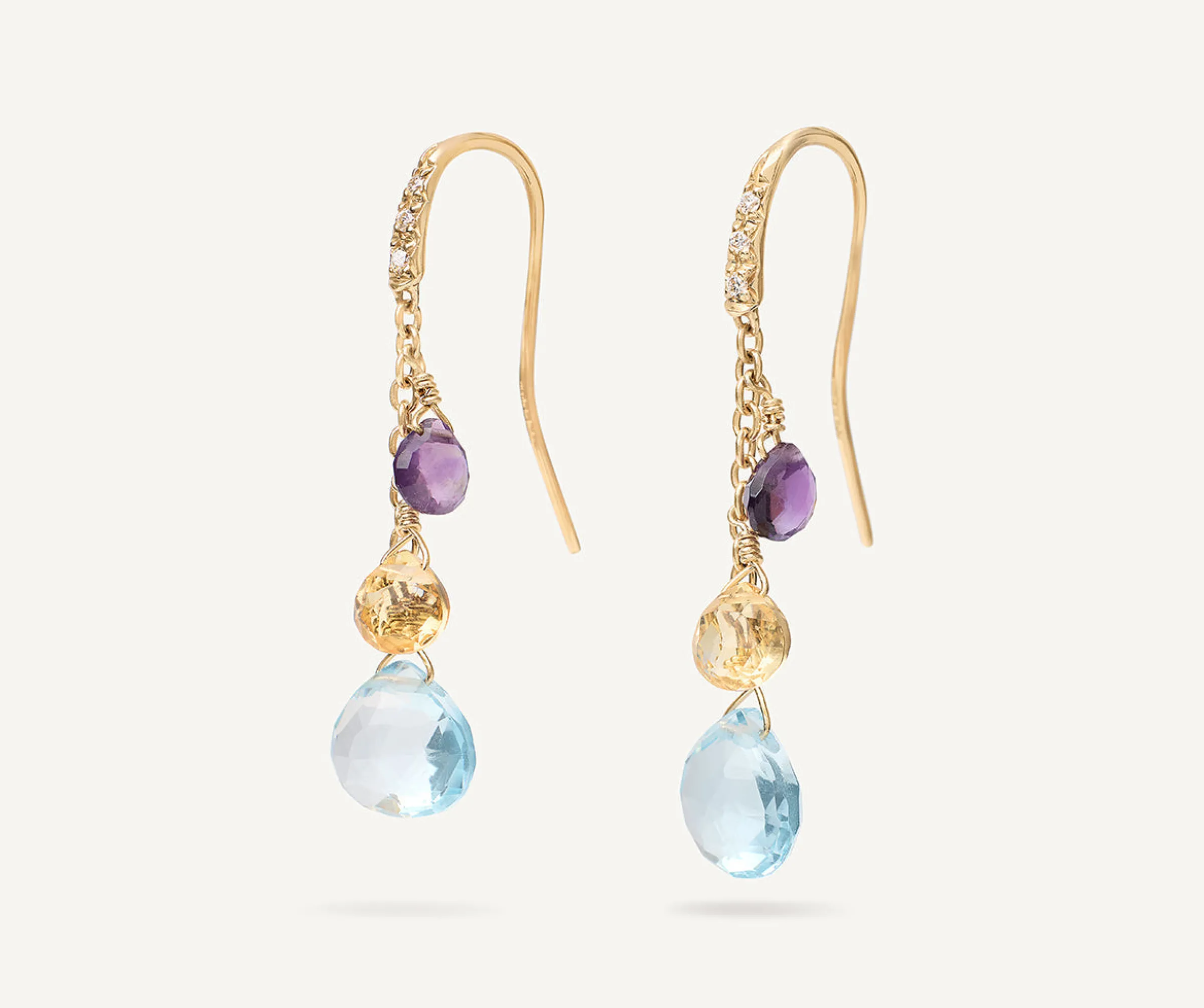 Earrings-Marco Bicego 18K Yellow Gold Gemstone Earrings With Diamonds, Blue Topaz Accents Yellowgold