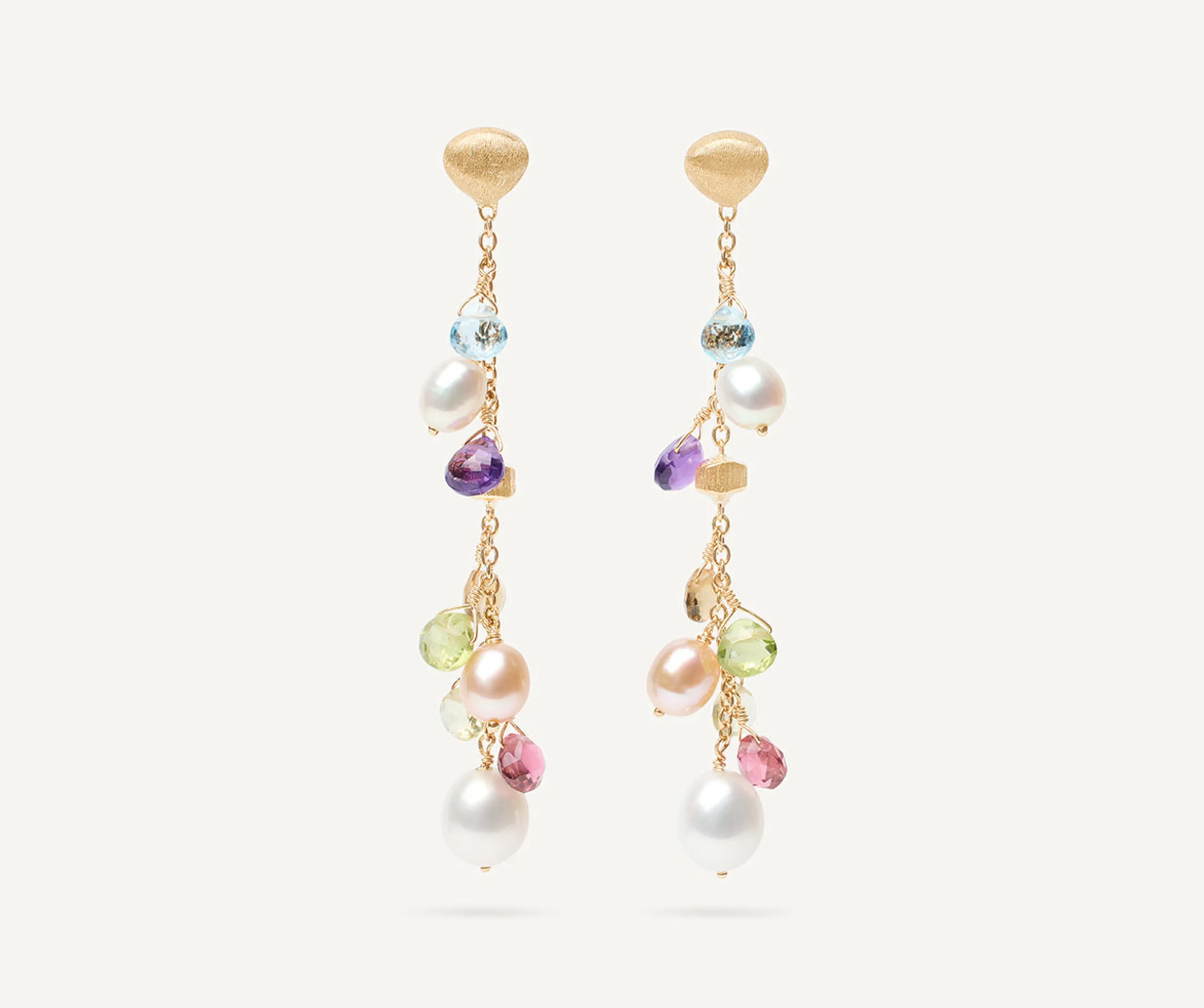 Earrings-Marco Bicego 18K Yellow Gold Gemstone Earrings with Freshwater Pearls, Long Yellowgold