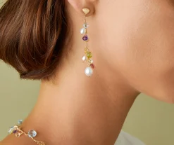Earrings-Marco Bicego 18K Yellow Gold Gemstone Earrings with Freshwater Pearls, Long Yellowgold