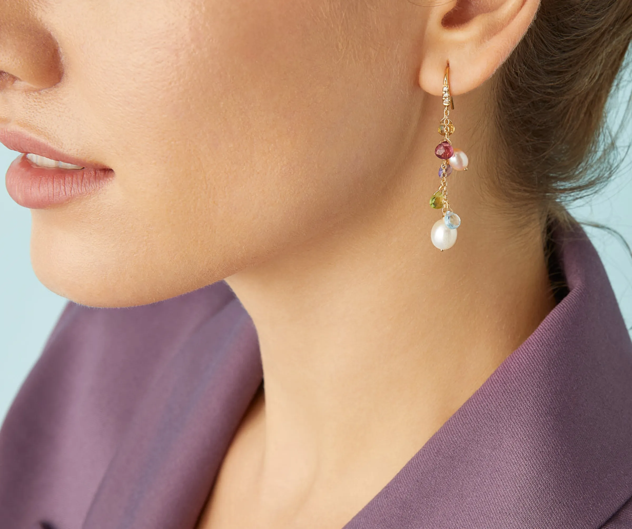 Earrings-Marco Bicego 18K Yellow Gold Gemstone Earrings with Freshwater Pearls u0026 Diamond Accent Yellowgold