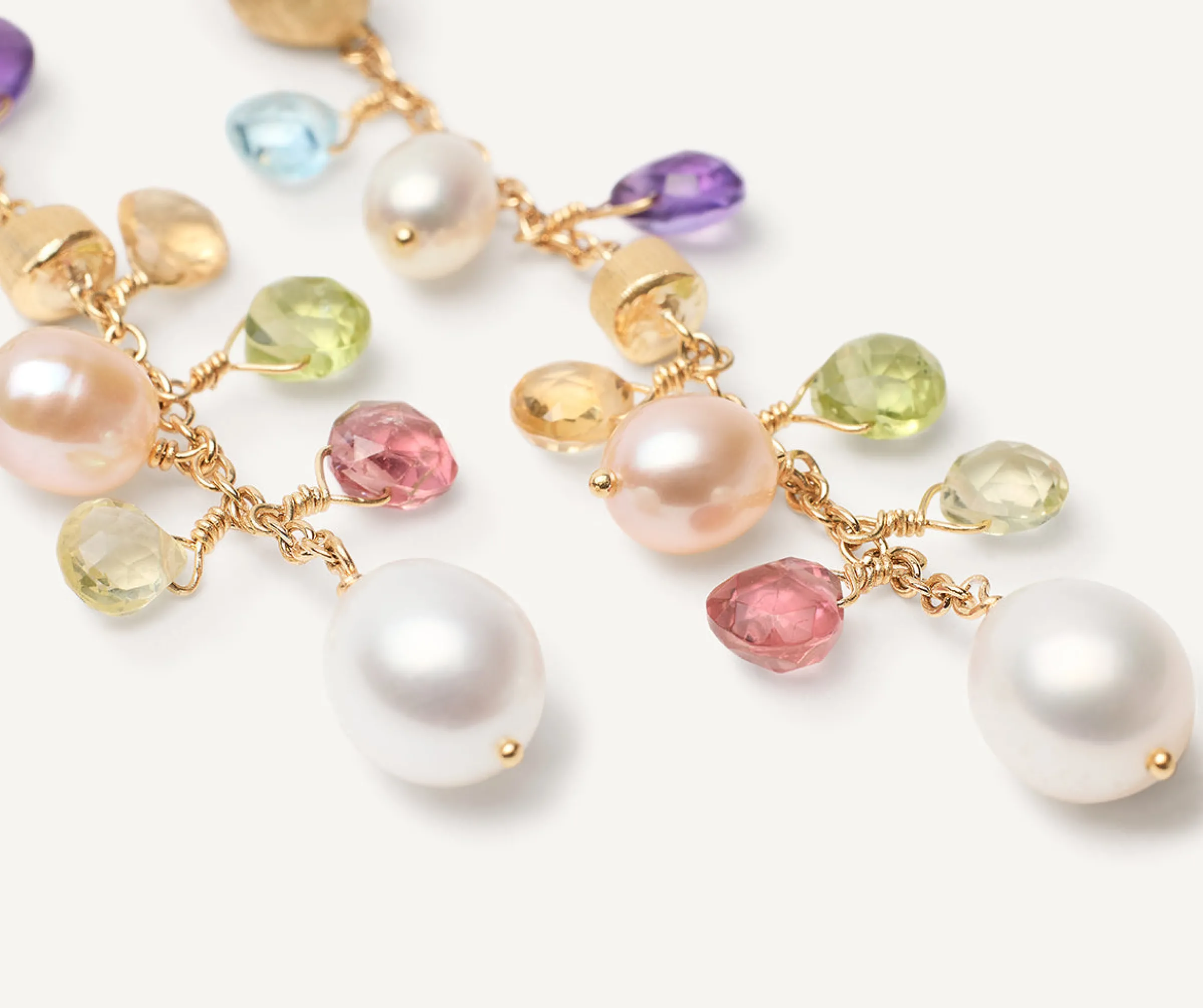 Earrings-Marco Bicego 18K Yellow Gold Gemstone Earrings with Freshwater Pearls, Long Yellowgold