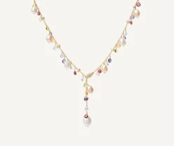 Necklaces-Marco Bicego 18K Yellow Gold Gemstone Lariat Necklace With Freshwater Pearls Yellowgold
