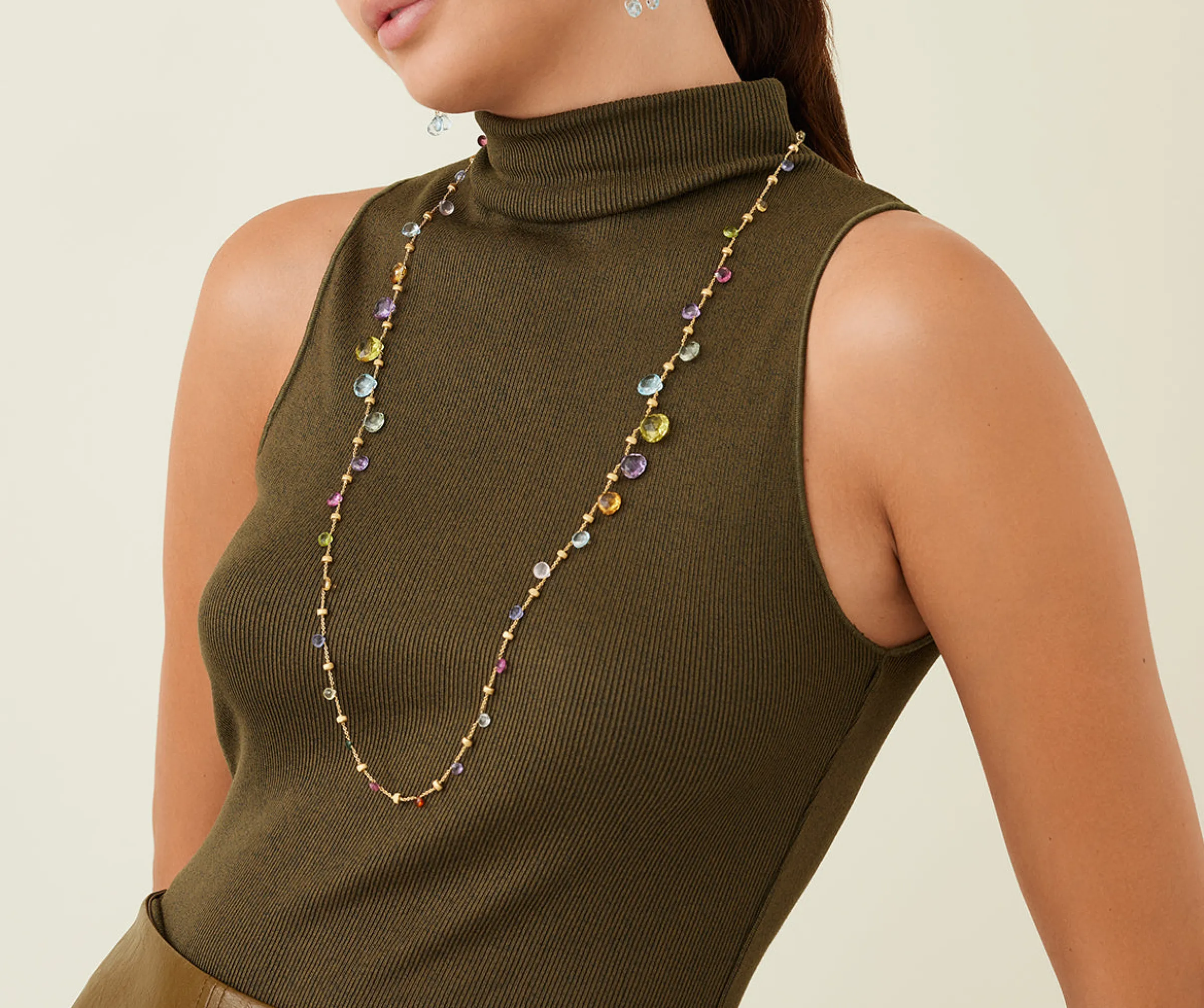 Necklaces-Marco Bicego 18K Yellow Gold Graduated Gemstone Necklace, Long Yellowgold