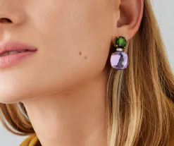Earrings-Marco Bicego 18K Yellow Gold Green Tourmaline and Amethyst Drop Earrings with Diamonds Yellowgold