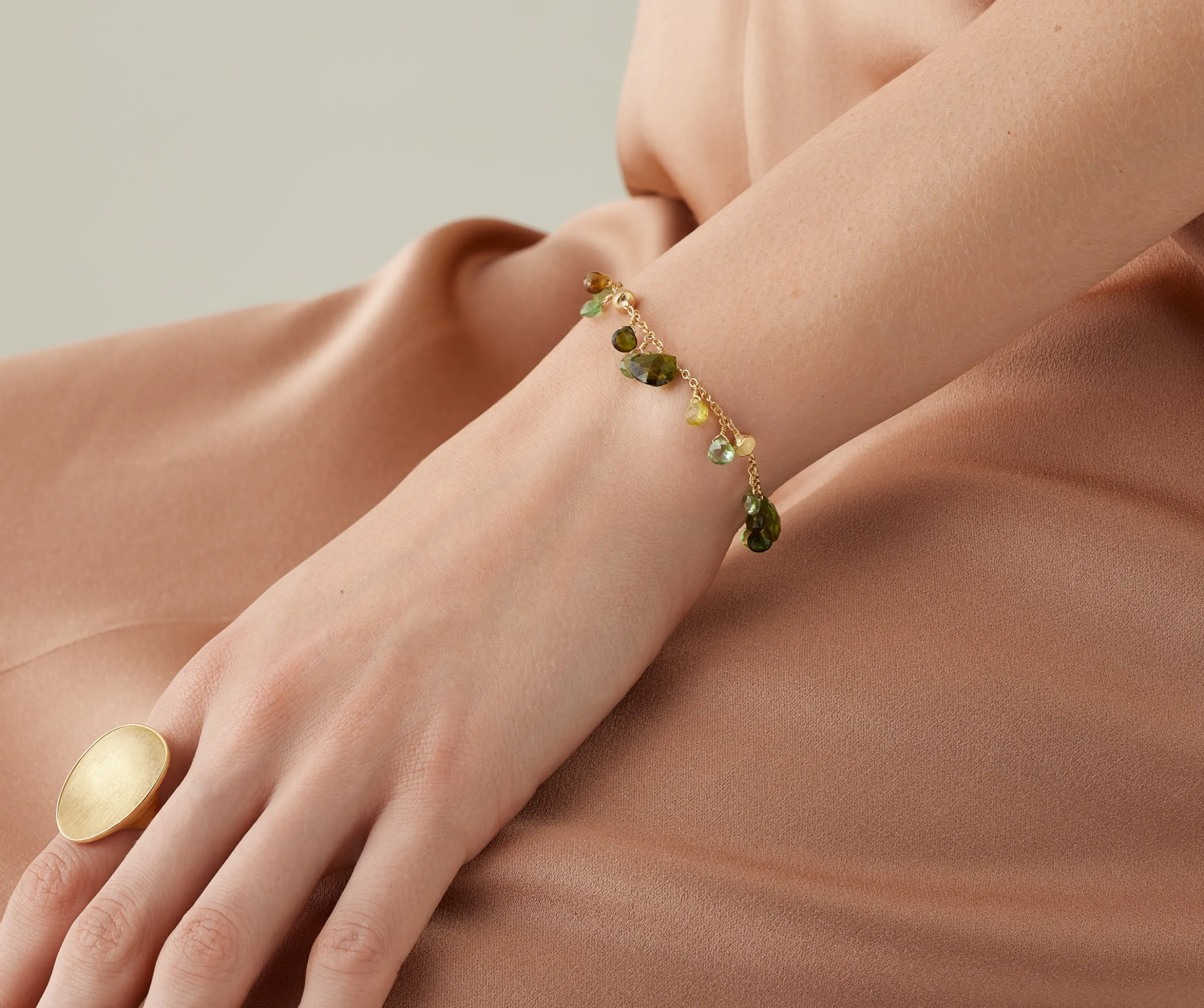 Bracelets-Marco Bicego 18K Yellow Gold Green Tourmaline Single-Strand Bracelet Yellowgold