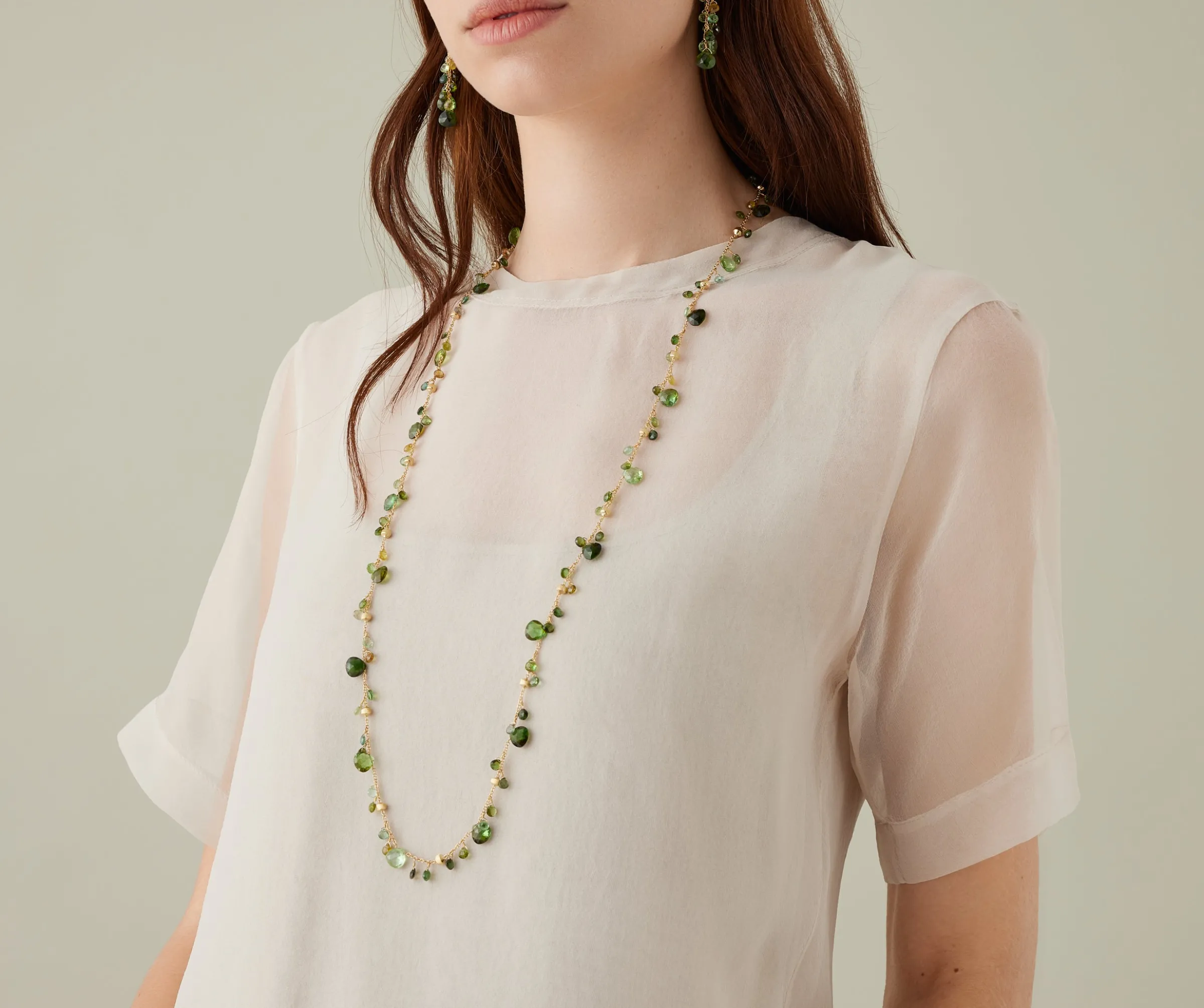 Necklaces-Marco Bicego 18K Yellow Gold Green Tourmaline Long Necklace Yellowgold