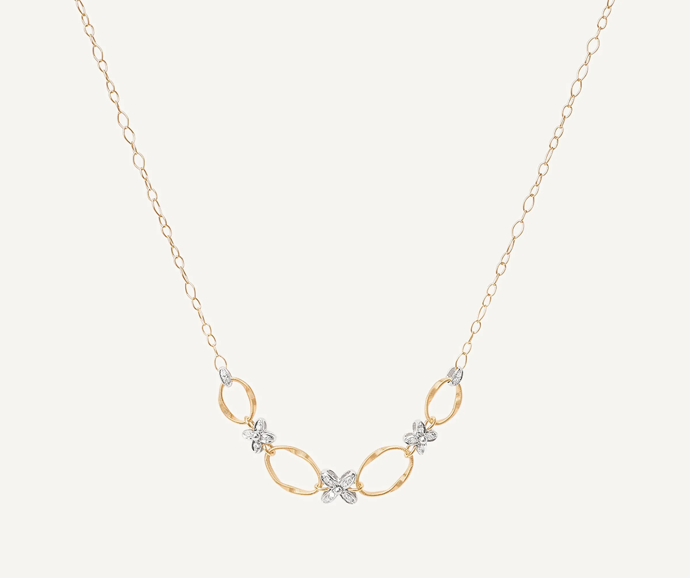 Pendants | Necklaces-Marco Bicego 18K Yellow Gold Half Necklace with Diamond Flowers Yellowgold