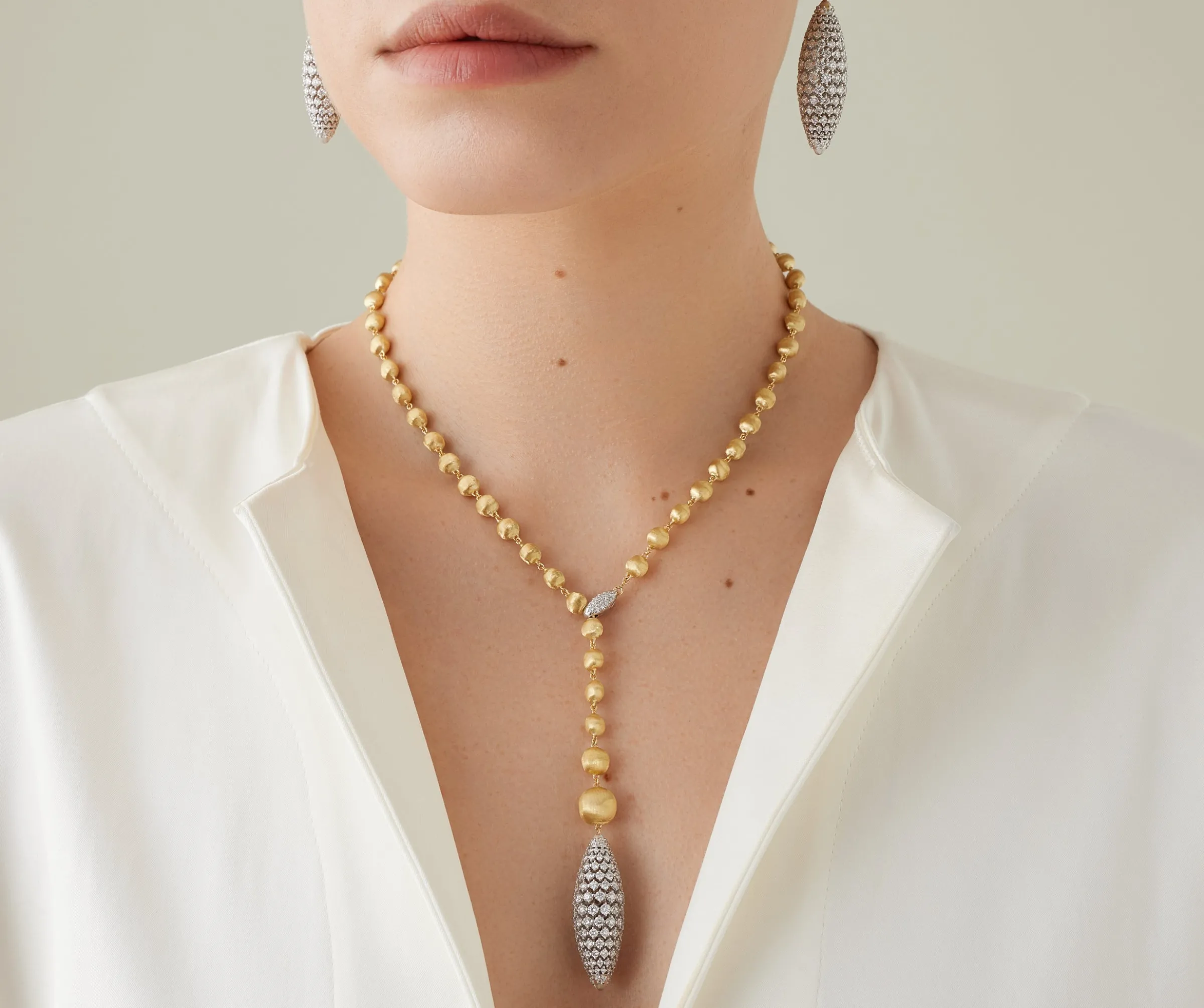 Necklaces-Marco Bicego 18K Yellow Gold Lariat Necklace With Large Diamond Pendant Yellowgold