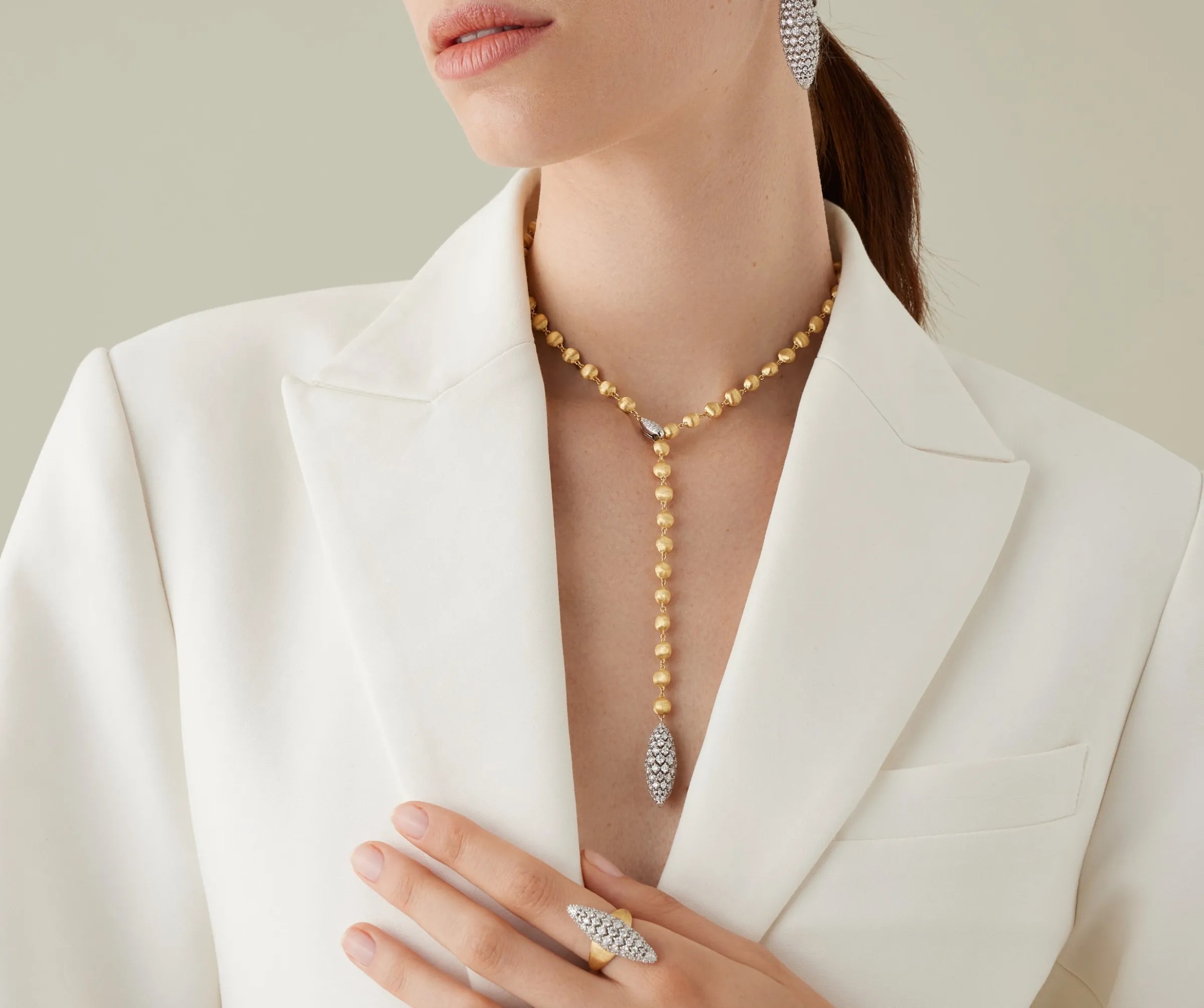 Necklaces-Marco Bicego 18K Yellow Gold Lariat Necklace With Diamond Pendant Yellowgold