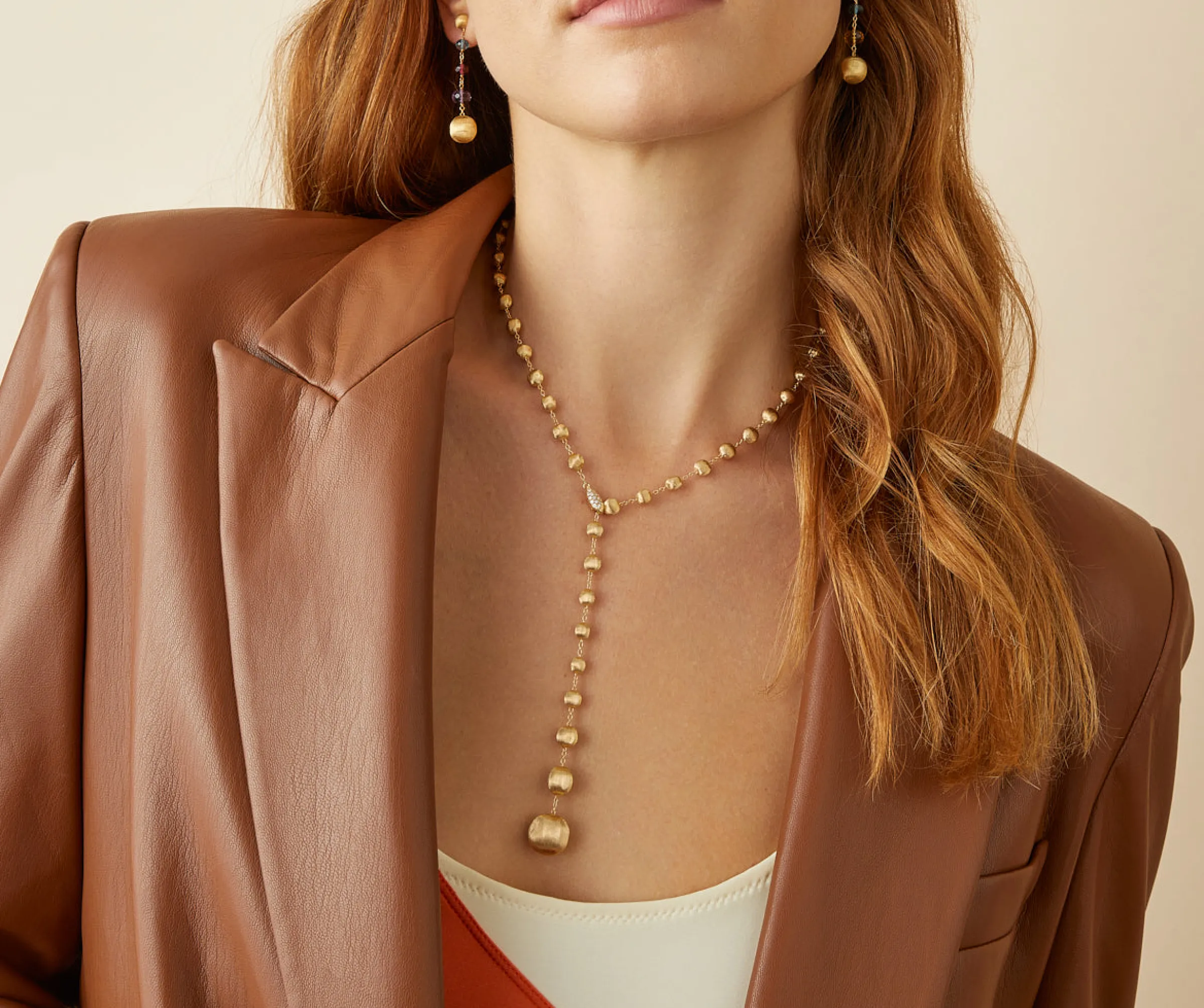 Necklaces-Marco Bicego 18K Yellow Gold Lariat Necklace With Diamond Pavé Clasp Yellowgold