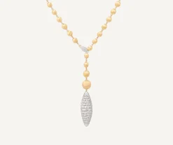 Necklaces-Marco Bicego 18K Yellow Gold Lariat Necklace With Large Diamond Pendant Yellowgold