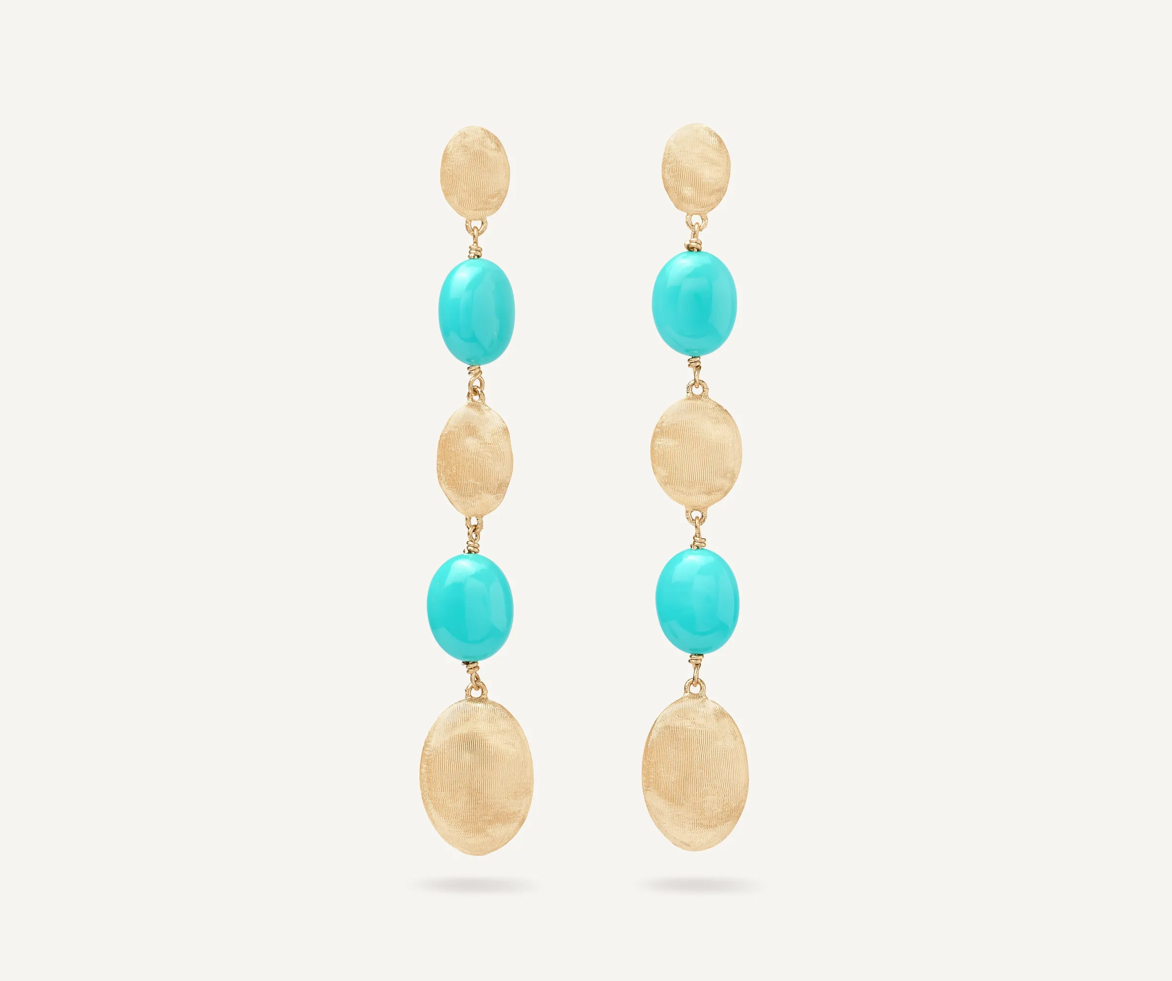 Earrings-Marco Bicego 18K Yellow Gold Long Drop Earrings with Turquoise Yellowgold