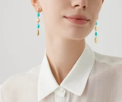 Earrings-Marco Bicego 18K Yellow Gold Long Drop Earrings with Turquoise Yellowgold