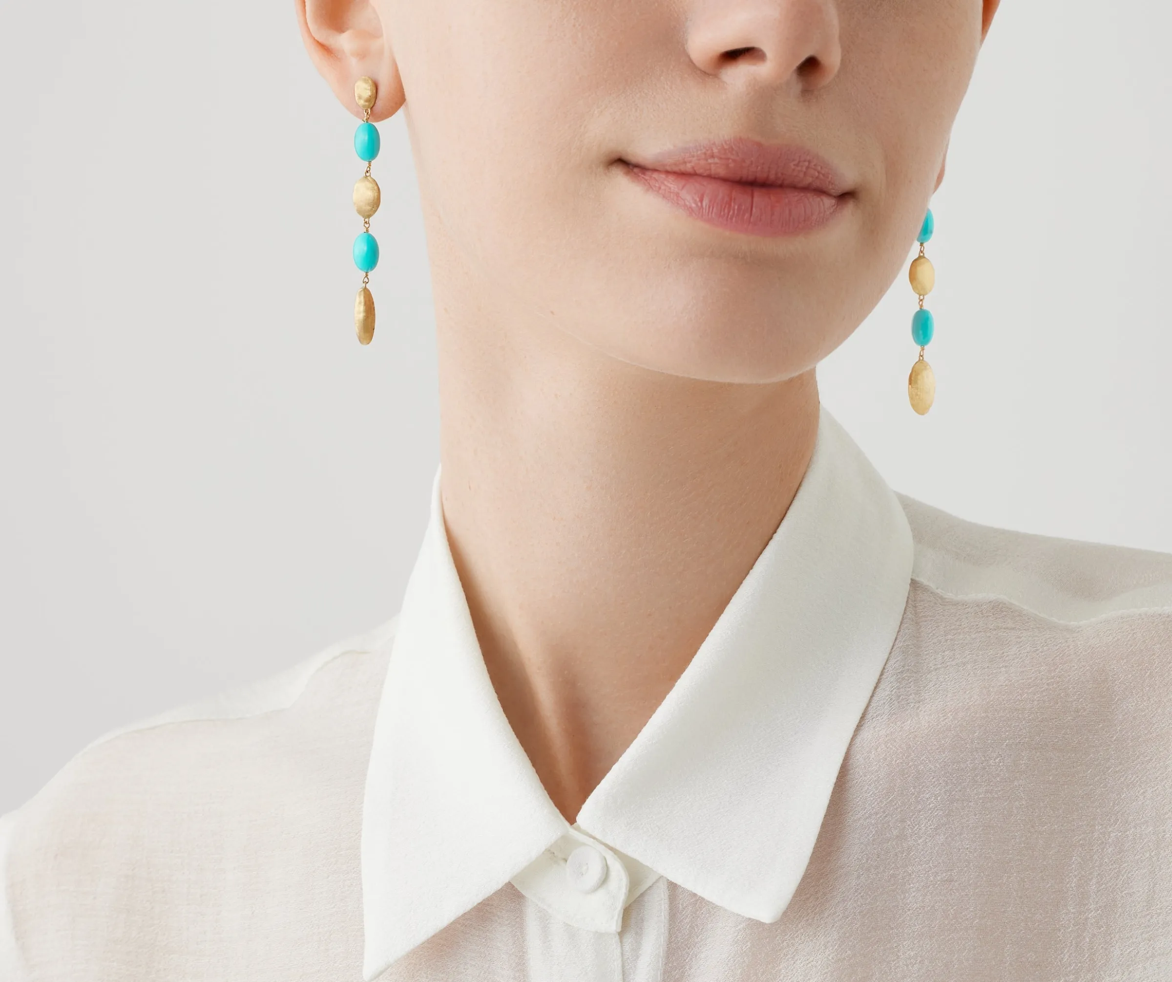 Earrings-Marco Bicego 18K Yellow Gold Long Drop Earrings with Turquoise Yellowgold