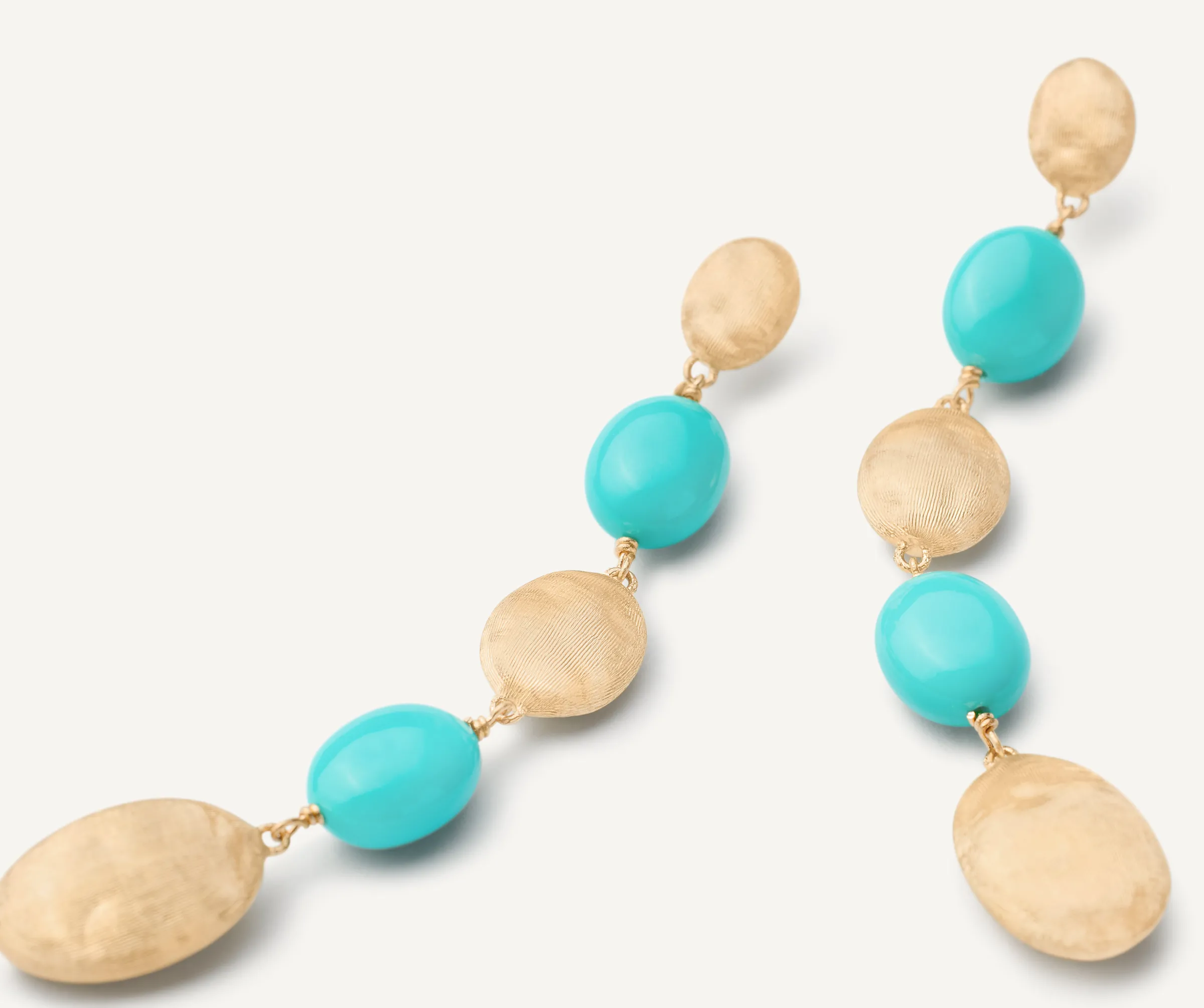 Earrings-Marco Bicego 18K Yellow Gold Long Drop Earrings with Turquoise Yellowgold