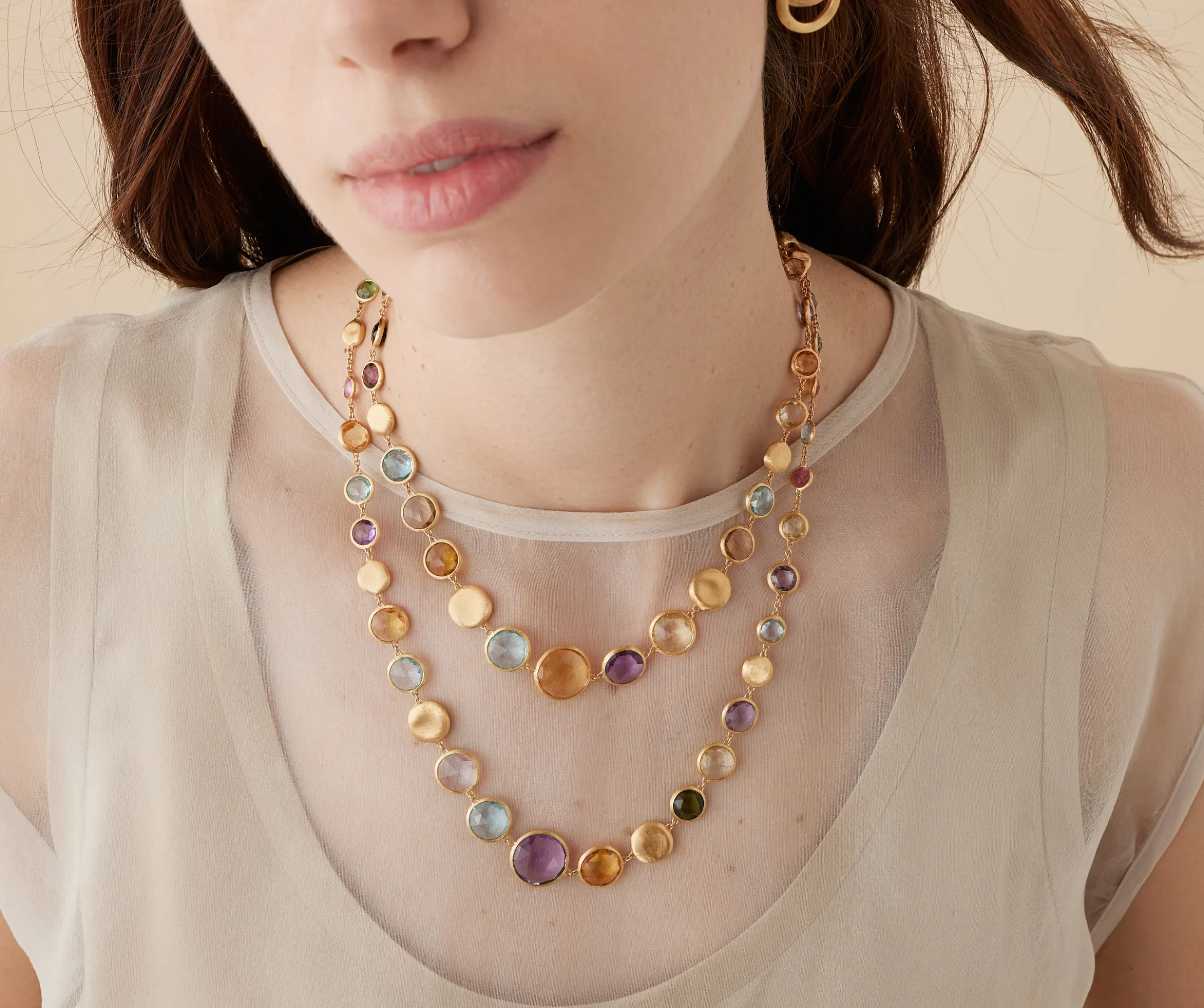 Necklaces-Marco Bicego 18K Yellow Gold Long Graduated Gemstone Necklace Yellowgold