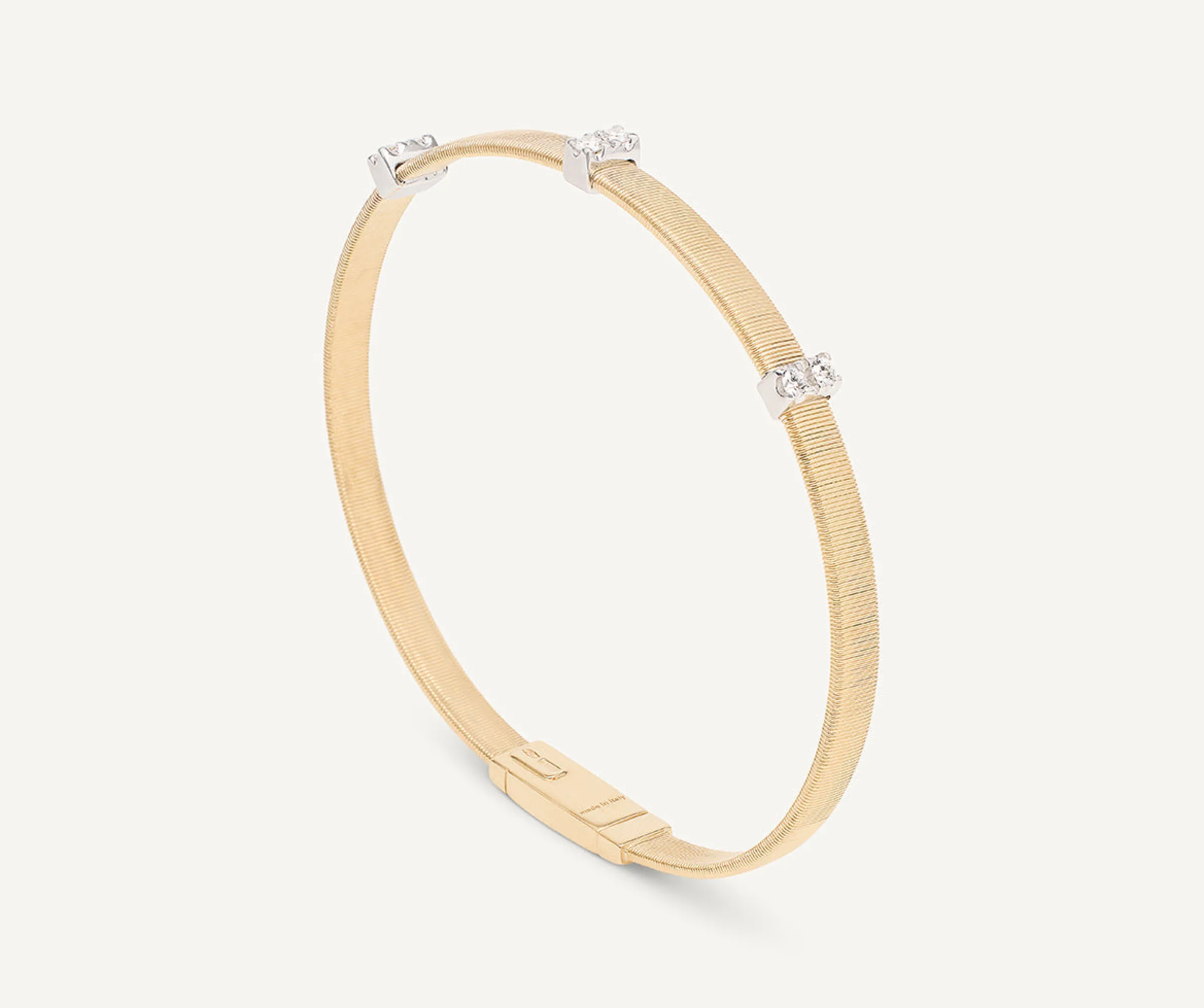 Bracelets-Marco Bicego 18K Yellow Gold Medium Stackable Bracelet With 3 Diamonds Pavé Stations Yellowgold