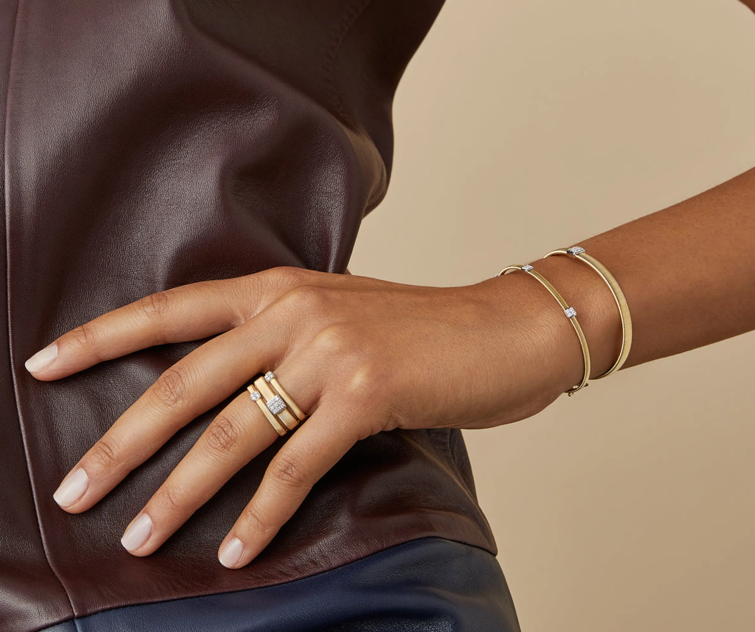 Bracelets-Marco Bicego 18K Yellow Gold Medium Stackable Bracelet With Diamonds Yellowgold